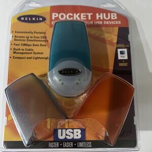 Belkin Pocket Hub USB Connector Up to 4 Devices Portable Builtin Cable Year 2001